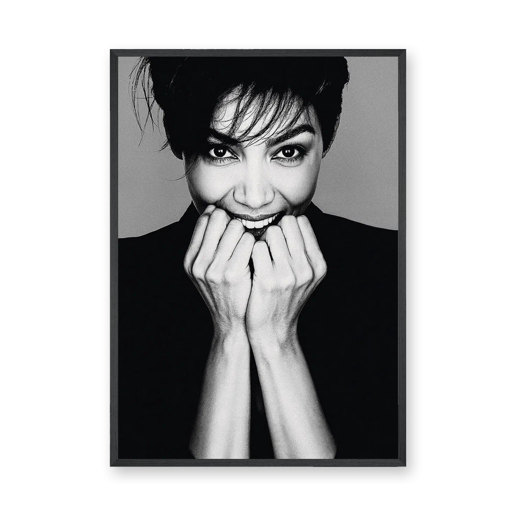 Smiling Woman Portrait Modern Wall Decor – Black and White Photo Print