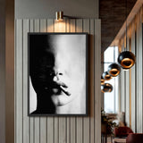 Smoking Portrait Modern Wall Decor – Grainy Black and White Close-Up