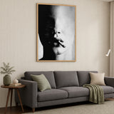 Smoking Portrait Modern Wall Decor – Grainy Black and White Close-Up