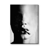 Smoking Portrait Modern Wall Decor – Grainy Black and White Close-Up