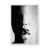 Smoking Portrait Modern Wall Decor – Grainy Black and White Close-Up