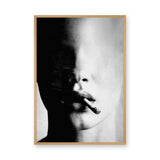 Smoking Portrait Modern Wall Decor – Grainy Black and White Close-Up