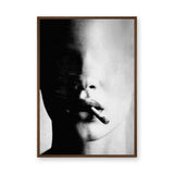 Smoking Portrait Modern Wall Decor – Grainy Black and White Close-Up