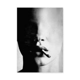 Smoking Portrait Modern Wall Decor – Grainy Black and White Close-Up