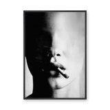 Smoking Portrait Modern Wall Decor – Grainy Black and White Close-Up