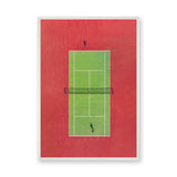 Sports Photography Minimalist Wall Art Print – Aerial Tennis Court in Red and Green