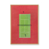 Sports Photography Minimalist Wall Art Print – Aerial Tennis Court in Red and Green