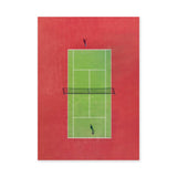 Sports Photography Minimalist Wall Art Print – Aerial Tennis Court in Red and Green