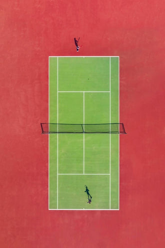 Sports Photography Minimalist Wall Art Print – Aerial Tennis Court in Red and Green