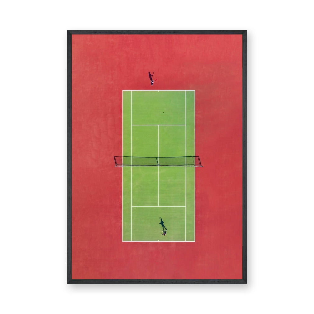 Sports Photography Minimalist Wall Art Print – Aerial Tennis Court in Red and Green