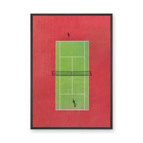 Sports Photography Minimalist Wall Art Print – Aerial Tennis Court in Red and Green