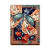 Stag Beetle Floral Surreal Wall Art Poster – Moth Wings and Orange Blooms