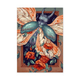 Stag Beetle Floral Surreal Wall Art Poster – Moth Wings and Orange Blooms