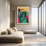 Statue of Liberty Pop Art Wall Art Poster – Sunglasses Portrait in Pink and Yellow