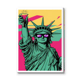 Statue of Liberty Pop Art Wall Art Poster – Sunglasses Portrait in Pink and Yellow