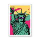Statue of Liberty Pop Art Wall Art Poster – Sunglasses Portrait in Pink and Yellow