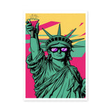Statue of Liberty Pop Art Wall Art Poster – Sunglasses Portrait in Pink and Yellow