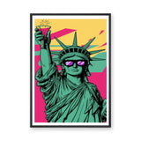 Statue of Liberty Pop Art Wall Art Poster – Sunglasses Portrait in Pink and Yellow