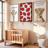 Strawberry Pop Art Wall Art Print – Red Blue Fruit Pattern on Cream