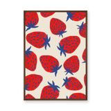 Strawberry Pop Art Wall Art Print – Red Blue Fruit Pattern on Cream