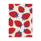 Strawberry Pop Art Wall Art Print – Red Blue Fruit Pattern on Cream