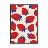 Strawberry Pop Art Wall Art Print – Red Blue Fruit Pattern on Cream