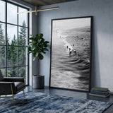 Surf Photography Coastal Wall Art Poster – Black and White Ocean Surfers