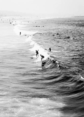 Surf Photography Coastal Wall Art Poster – Black and White Ocean Surfers