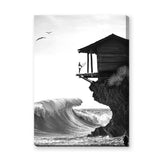 Surfer Ocean Coastal Wall Art Poster – Black and White Cliff Wave Print