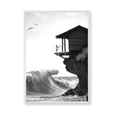 Surfer Ocean Coastal Wall Art Poster – Black and White Cliff Wave Print
