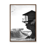 Surfer Ocean Coastal Wall Art Poster – Black and White Cliff Wave Print