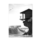 Surfer Ocean Coastal Wall Art Poster – Black and White Cliff Wave Print