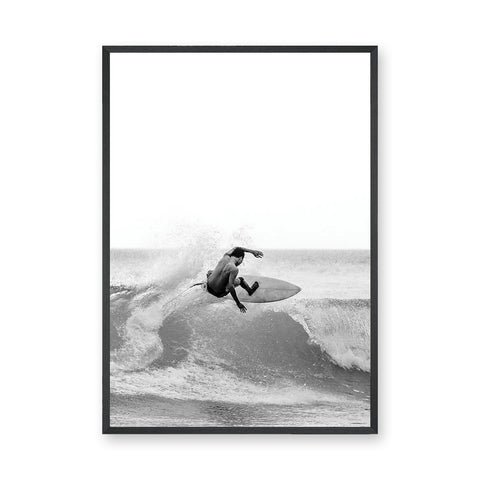 Surfer Photography Modern Wall Art Print – Black-and-White Ocean Wave Print