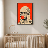 Surreal Portrait Pop Art Wall Art Poster – Woman Blowing a Red Bubble