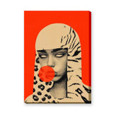 Surreal Portrait Pop Art Wall Art Poster – Woman Blowing a Red Bubble