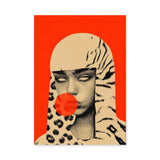 Surreal Portrait Pop Art Wall Art Poster – Woman Blowing a Red Bubble