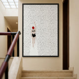 Swimmer Minimalist Wall Decor – Black Suit and Red Cap on Dotted White