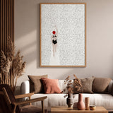 Swimmer Minimalist Wall Decor – Black Suit and Red Cap on Dotted White