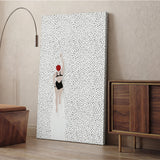 Swimmer Minimalist Wall Decor – Black Suit and Red Cap on Dotted White