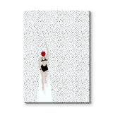 Swimmer Minimalist Wall Decor – Black Suit and Red Cap on Dotted White
