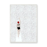 Swimmer Minimalist Wall Decor – Black Suit and Red Cap on Dotted White