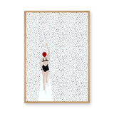 Swimmer Minimalist Wall Decor – Black Suit and Red Cap on Dotted White
