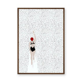 Swimmer Minimalist Wall Decor – Black Suit and Red Cap on Dotted White