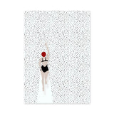 Swimmer Minimalist Wall Decor – Black Suit and Red Cap on Dotted White