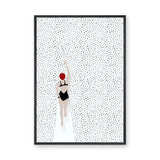 Swimmer Minimalist Wall Decor – Black Suit and Red Cap on Dotted White