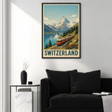 Switzerland Train Vintage Wall Art Print – Alpine Lake Travel Poster