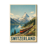 Switzerland Train Vintage Wall Art Print – Alpine Lake Travel Poster