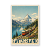 Switzerland Train Vintage Wall Art Print – Alpine Lake Travel Poster