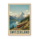 Switzerland Train Vintage Wall Art Print – Alpine Lake Travel Poster