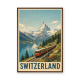 Switzerland Train Vintage Wall Art Print – Alpine Lake Travel Poster
